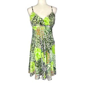 Forwear New York Womens Green Floral Print Chiffon Slip Dress Sleeveless size 4